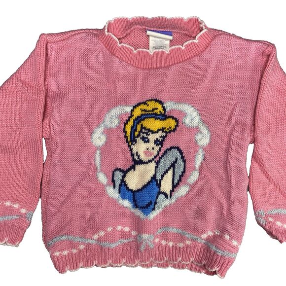 Vintage DISNEY CLASSICS Sweater Cinderella Knitted Pullover Girls 4T Pink 90s - Picture 1 of 13